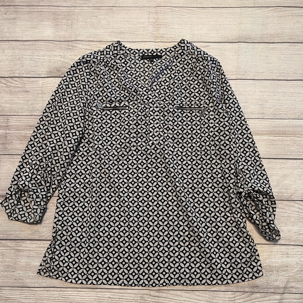 Adrienne Vittadini Black and White Patterned Blouse